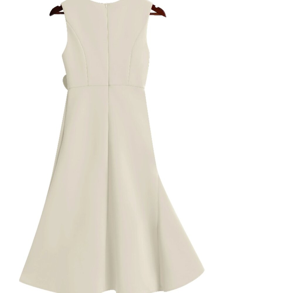 FEHAUTE NET Apricot White Sleeveless Midi Elegant Dress with Waist Twist, 8 - Picture 3 of 10